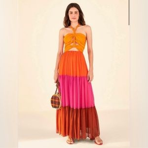 NWT FARM Rio Warm Color Blocking Maxi Dress